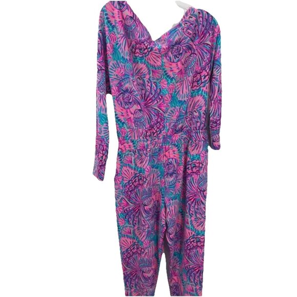 Lilly Pulitzer Sheera One-Shoulder Multicolor Jumpsuit Sz M Fall Relaxed Fit - Picture 5 of 6